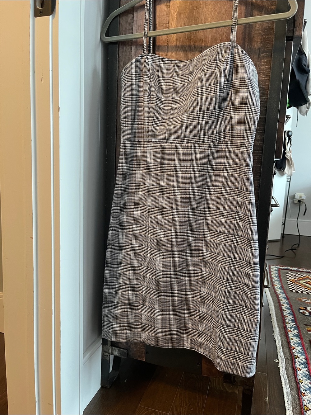 Simons Black and Gray Plaid Mini Dress